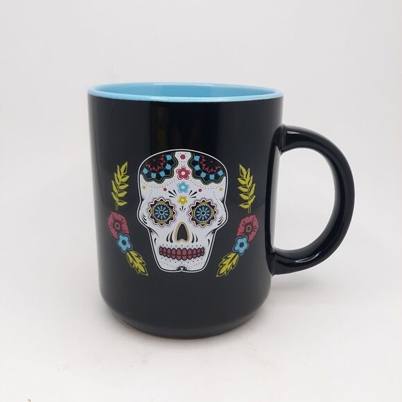 Sugar Skull Coffee Cup 18 oz Ceramic Mug Day Of The Dead Mug. New - Picture 2 of 8